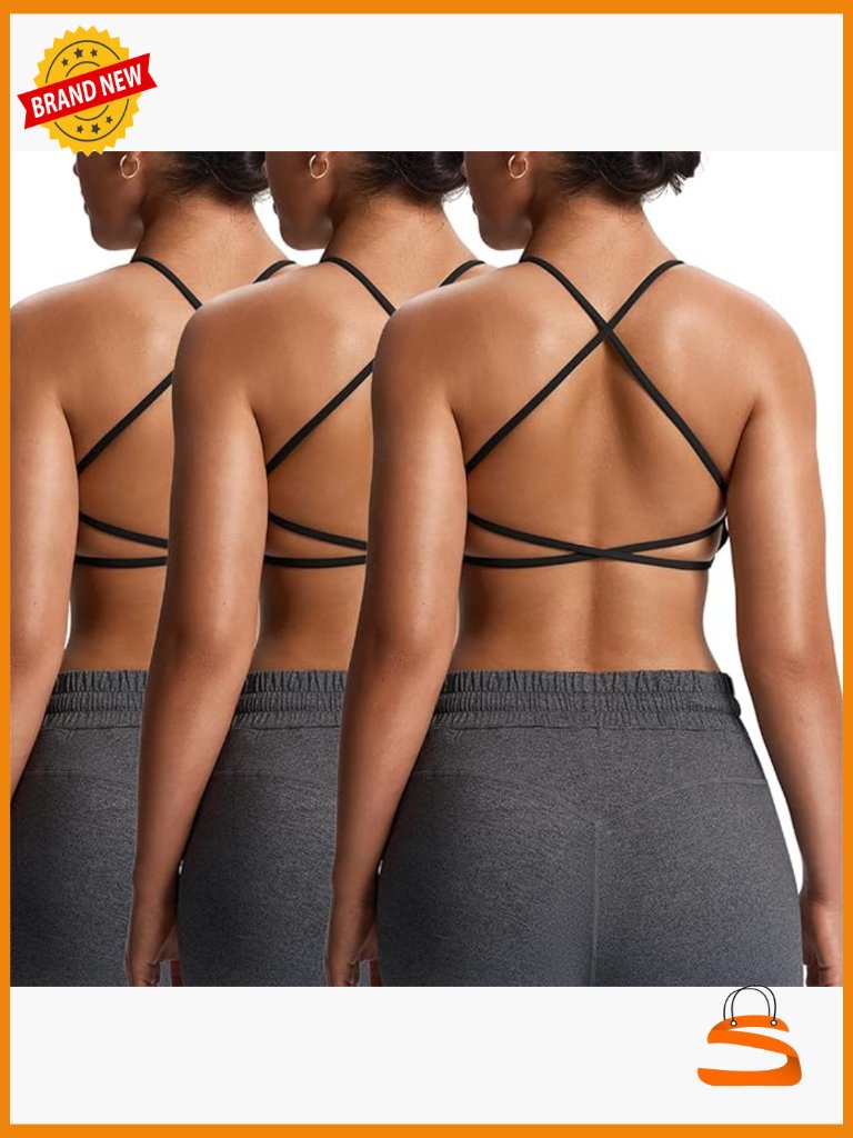 Low Impact Sports Bra With Cross Back, Removable Pads, 3 Pack